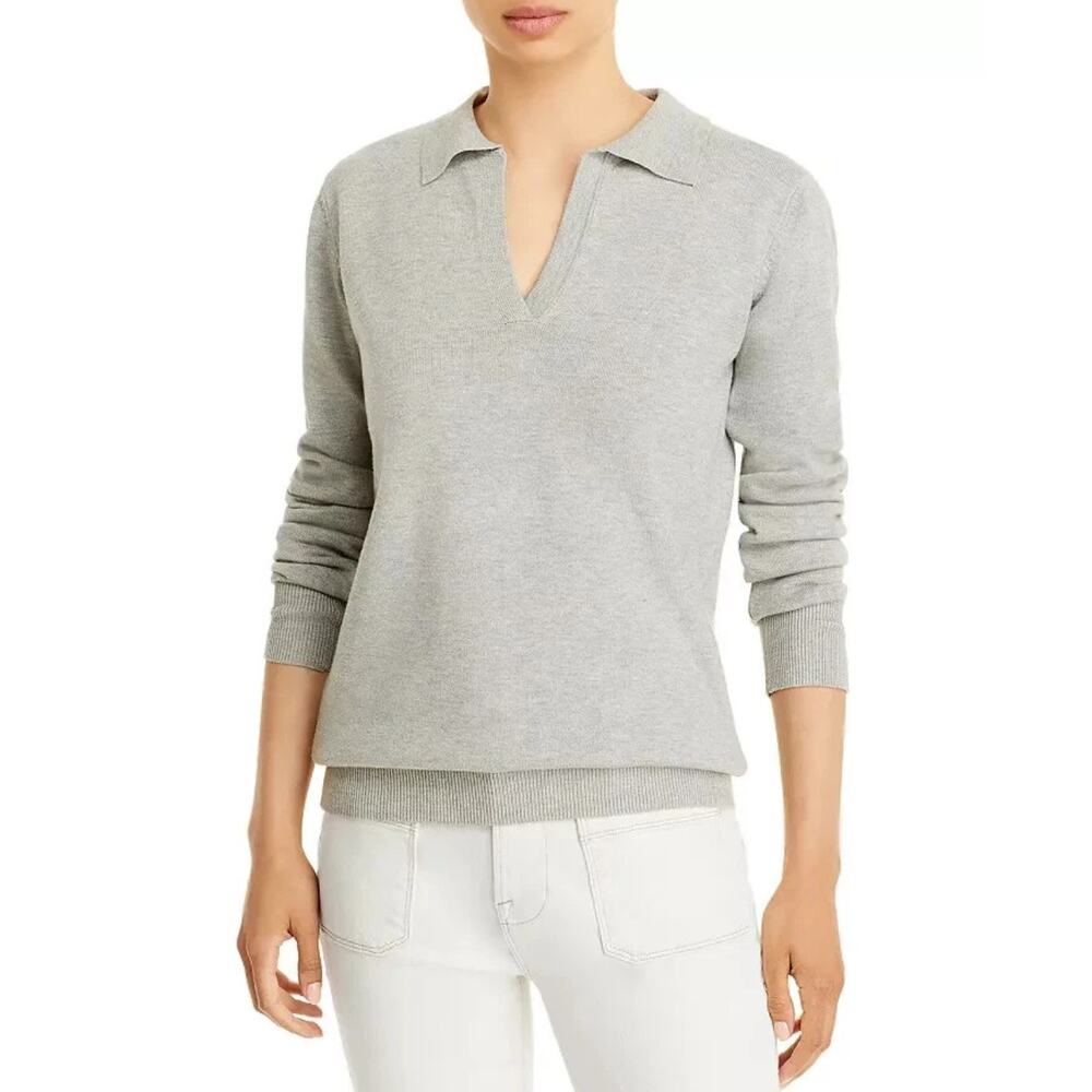 NWT LBLC The Label Christina Collared V-Neck Soft Knit Sweater Gray Sz M